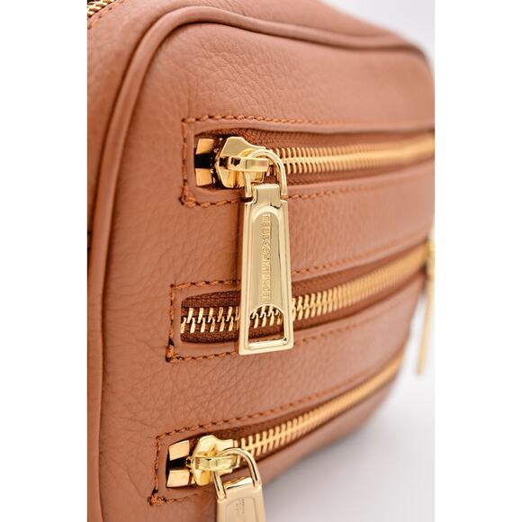 Rebecca Minkoff Belt Bag Desert Tan Pebbled Leather Three Zipper Gold Tone - Picture 8 of 12